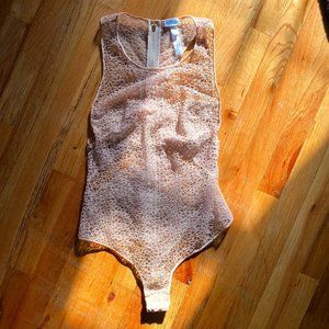 LaPerla Macrame Lace Art Sheer Zip Bodysuit, Nude US Size 6